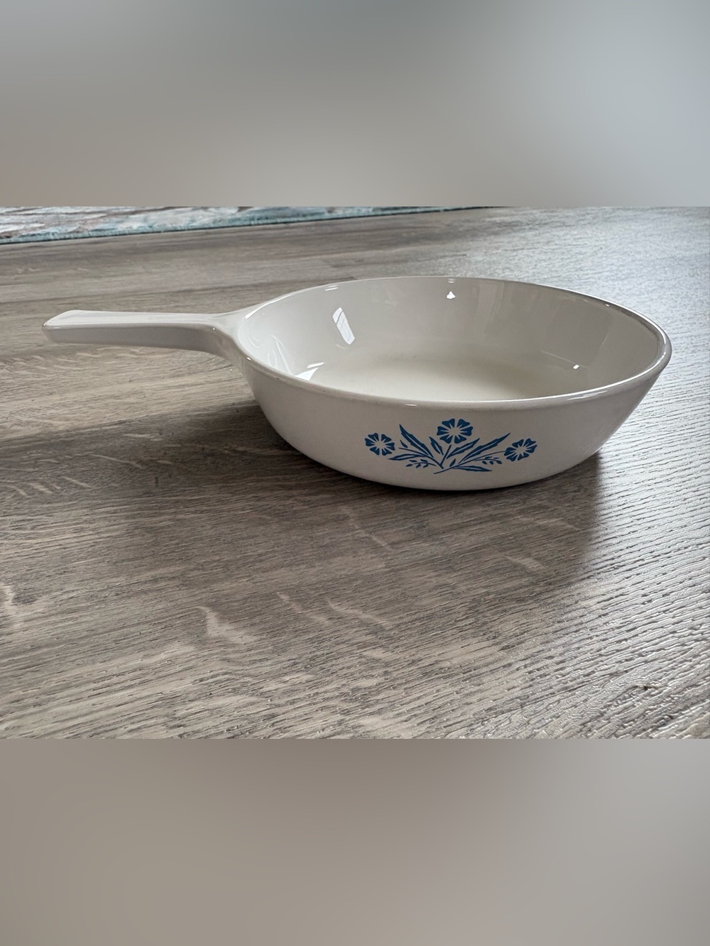 Vintage Corning ware Ceramic Skillet with Blue Floral Motif